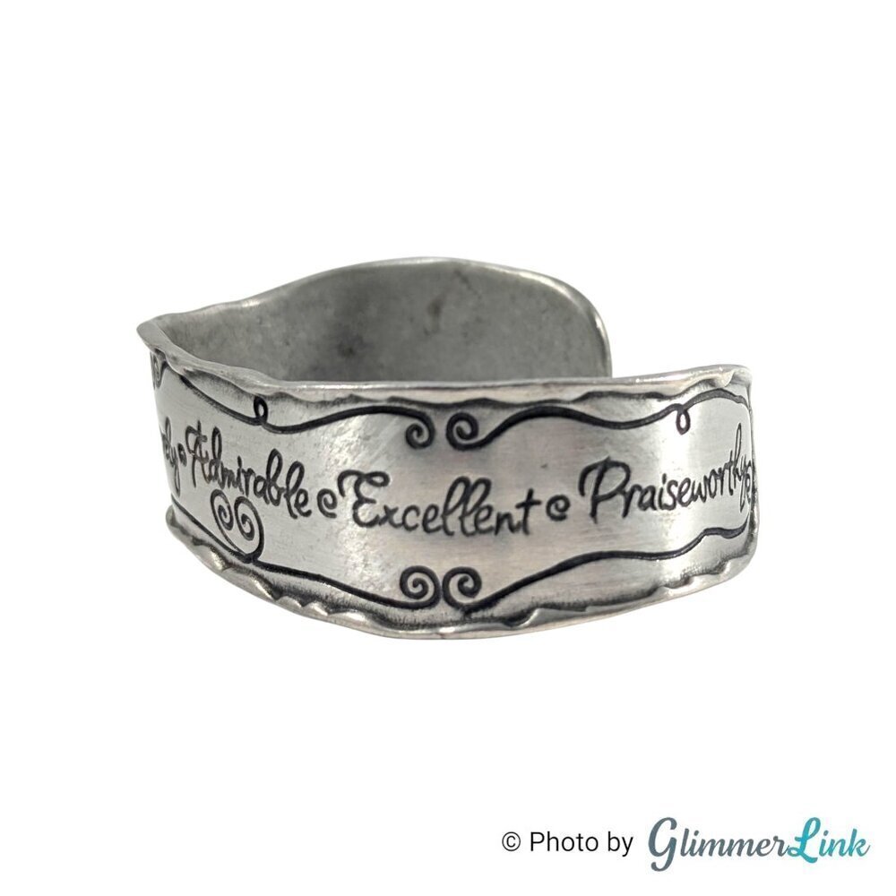Blessings Inspirational Think on These Things Silver Tone Cuff Bracelet - Picture 5 of 10